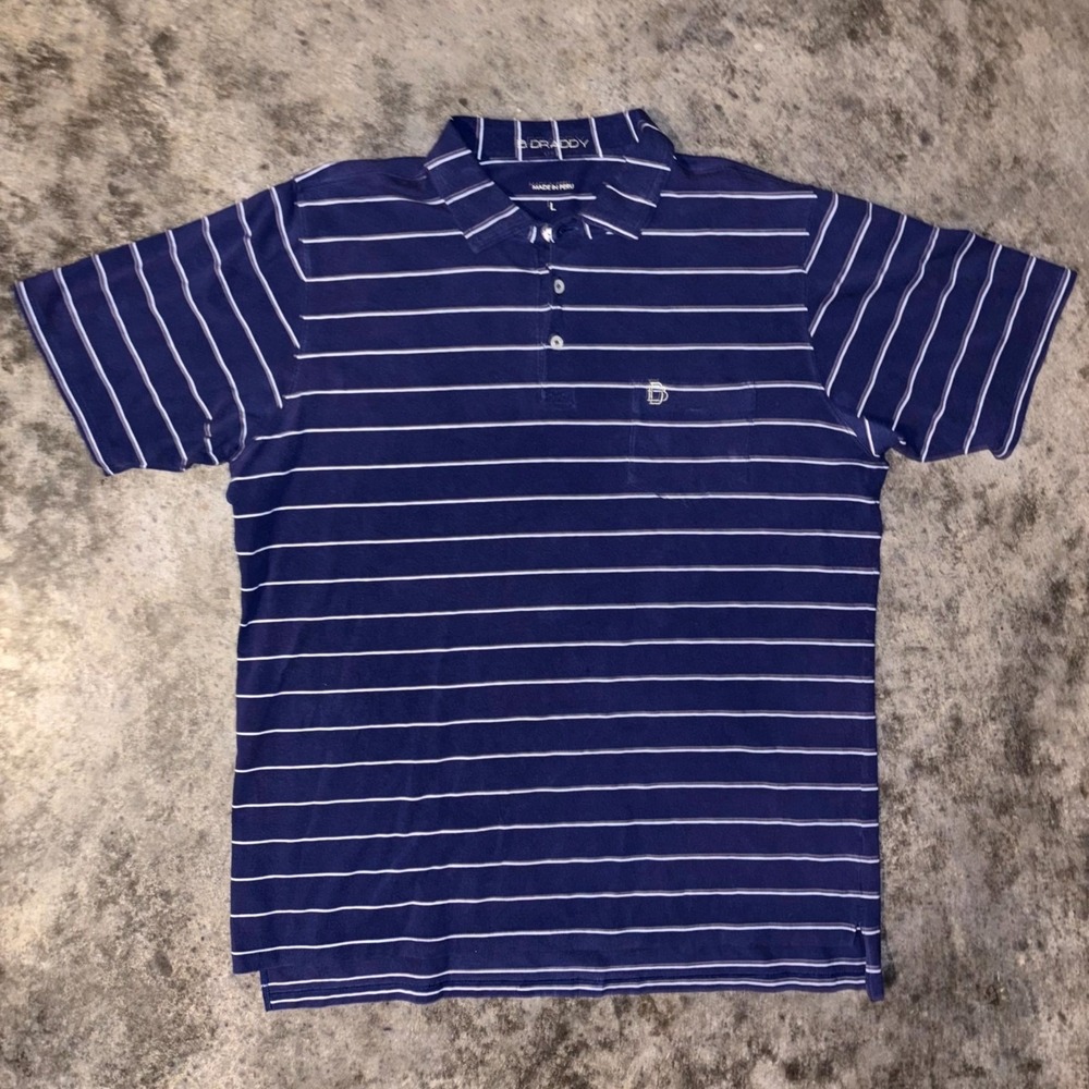 B. Draddy Polo Shirt Mens Large Blue White Striped Pima Cotton Performance Golf - Picture 2 of 8